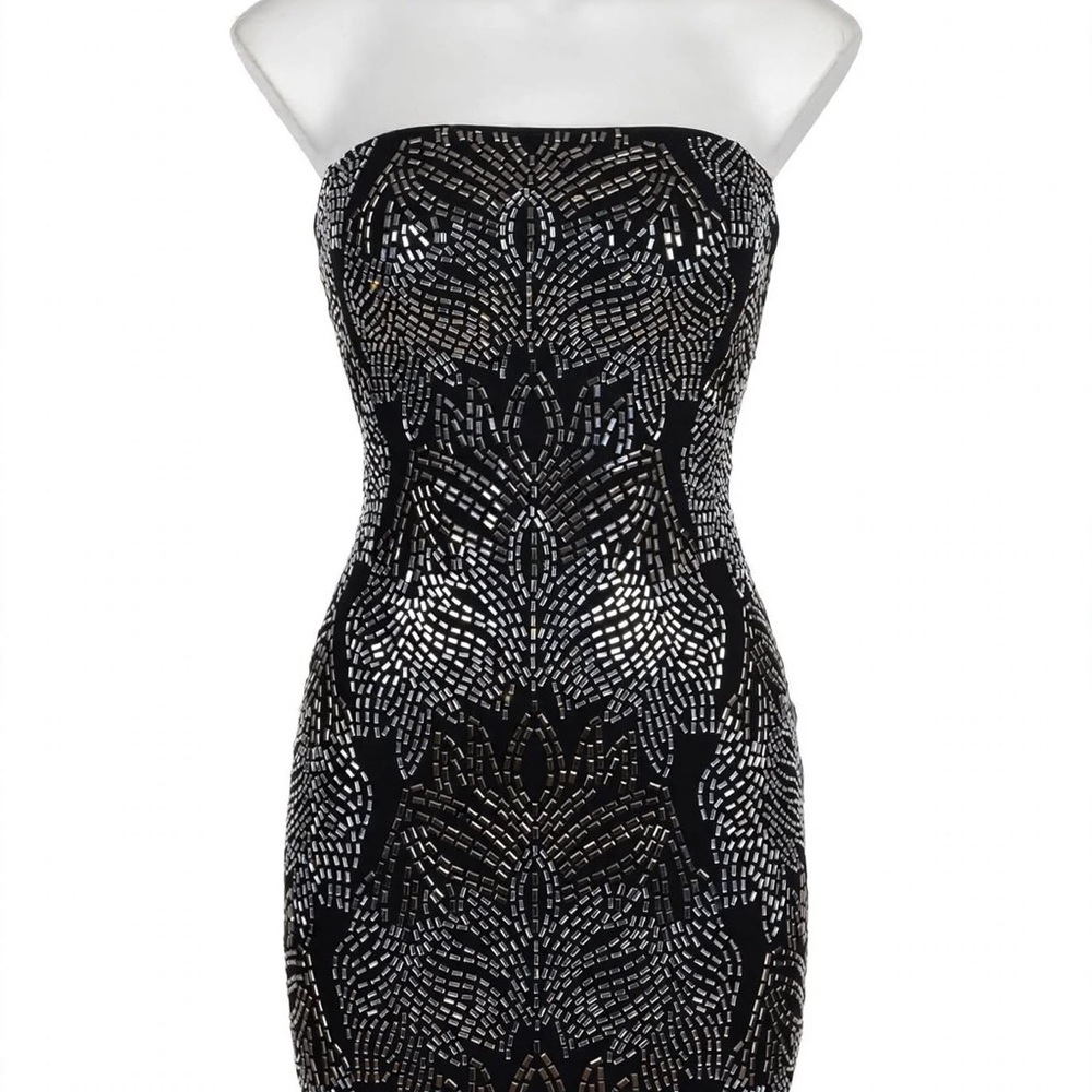 amika Strapless Black Dress with Silver Sequin Mosaic